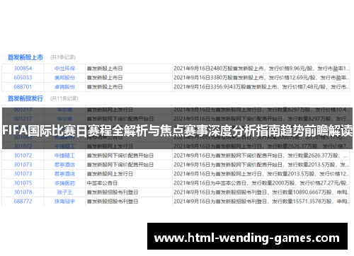FIFA国际比赛日赛程全解析与焦点赛事深度分析指南趋势前瞻解读